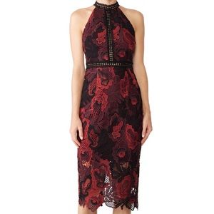 Alexia Admor Burgandy Lace Midi Sheath Dress